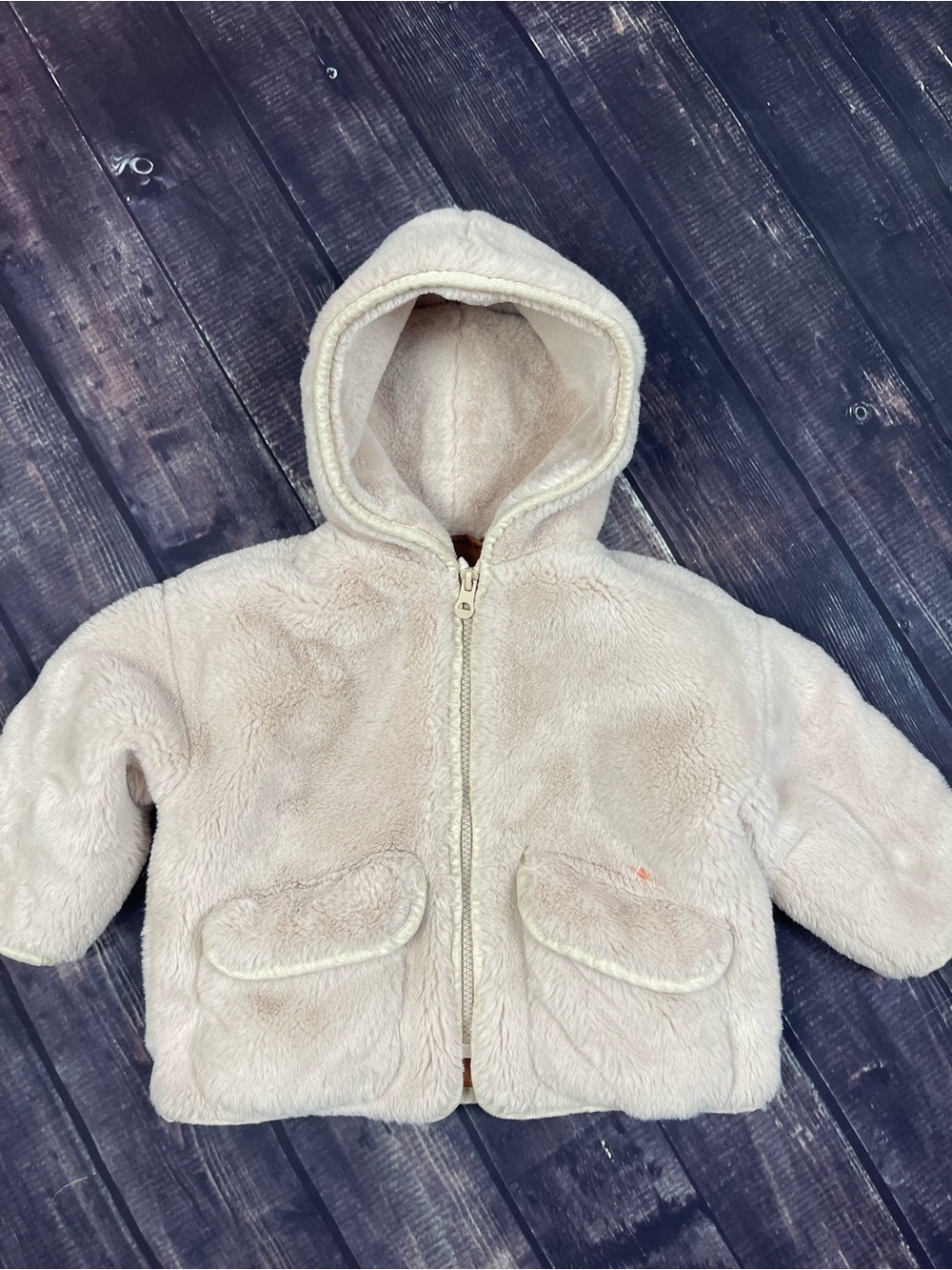 Zara Tan-Brown Quilted Lined Baby Jacket with Cream Plush Hood